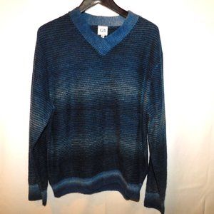 Geoffrey Beene Blue Striped Sweater Size XL V-Neck Winter Snow